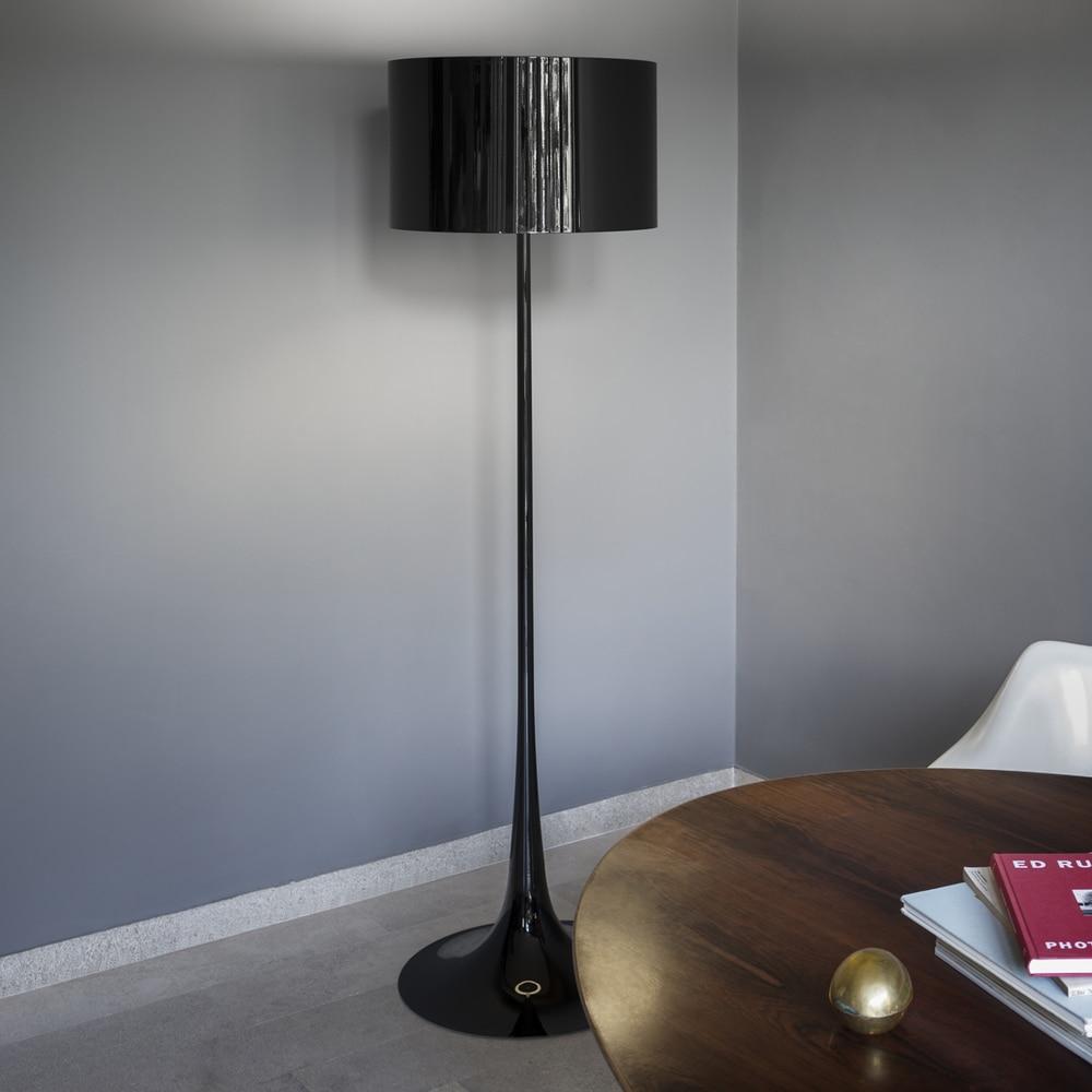 Spun Light Floor Lamp Dimmable in Shiny White Mud and Black by FLOS at Elevati